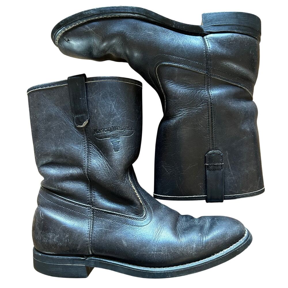Mason Western Men’s Size 9 Vibram Sole Black Leather Cowboy Work Boots Cowboy